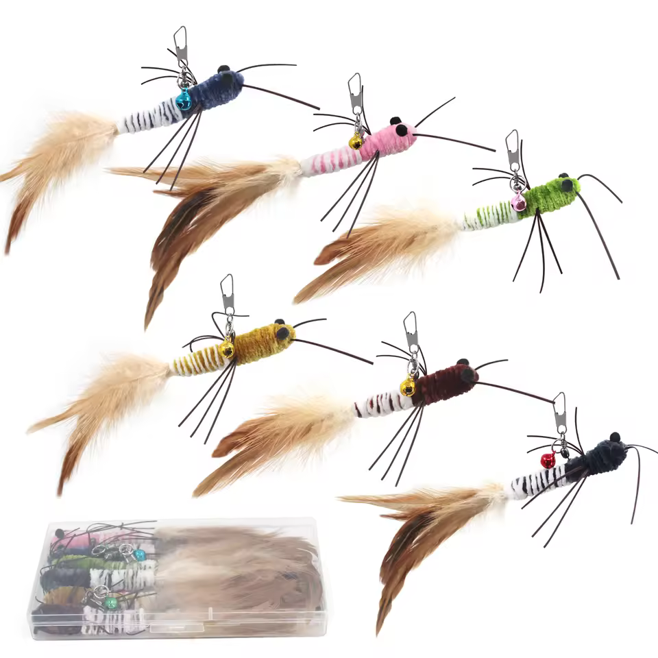 Worm Cat Toy Lifelike Colorful Handmade Eco-Friendly Feather 95cm Portable Storage Box Cat Teaser Wand Replacement